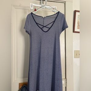 navy and grey striped t shirt dress.